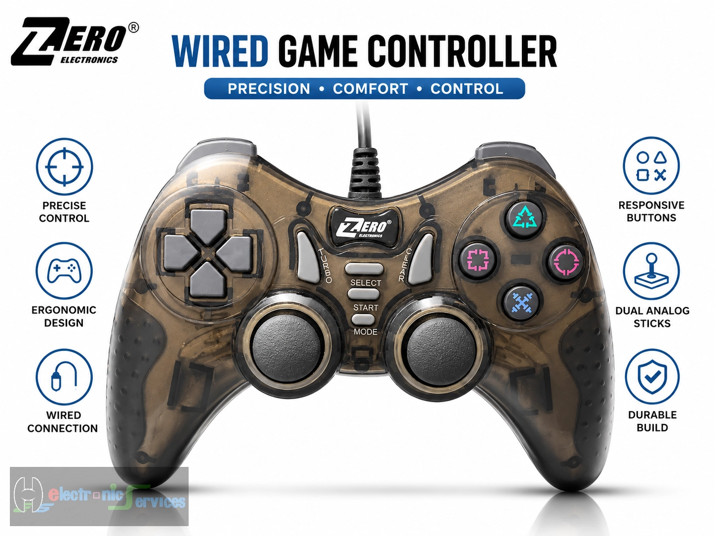 Zero ZR-5001 GamePad Trubo Joystick USB 1.5 meter cable - Black