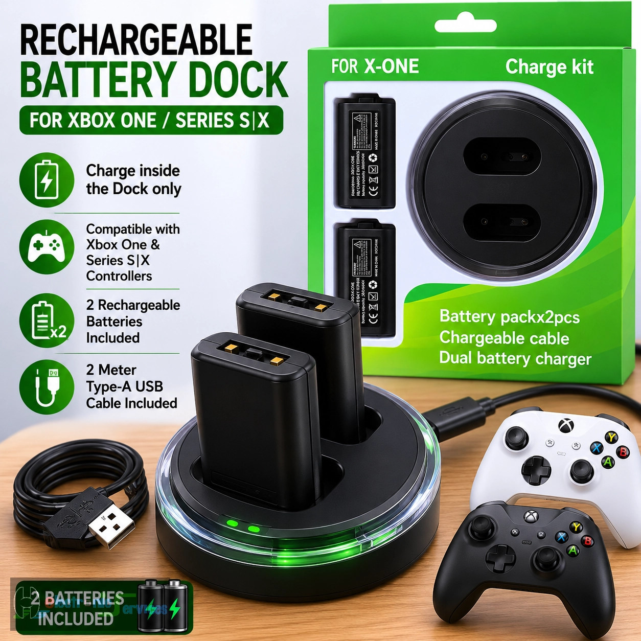 Rechargeable Battery Dock for Xbox One / Series S|X Controller