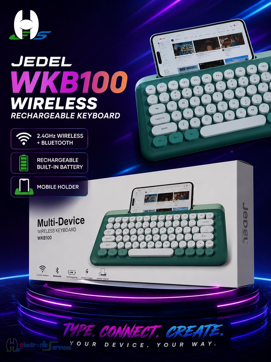 Jedel WKB100 Wireless Rechargeable Keyboard